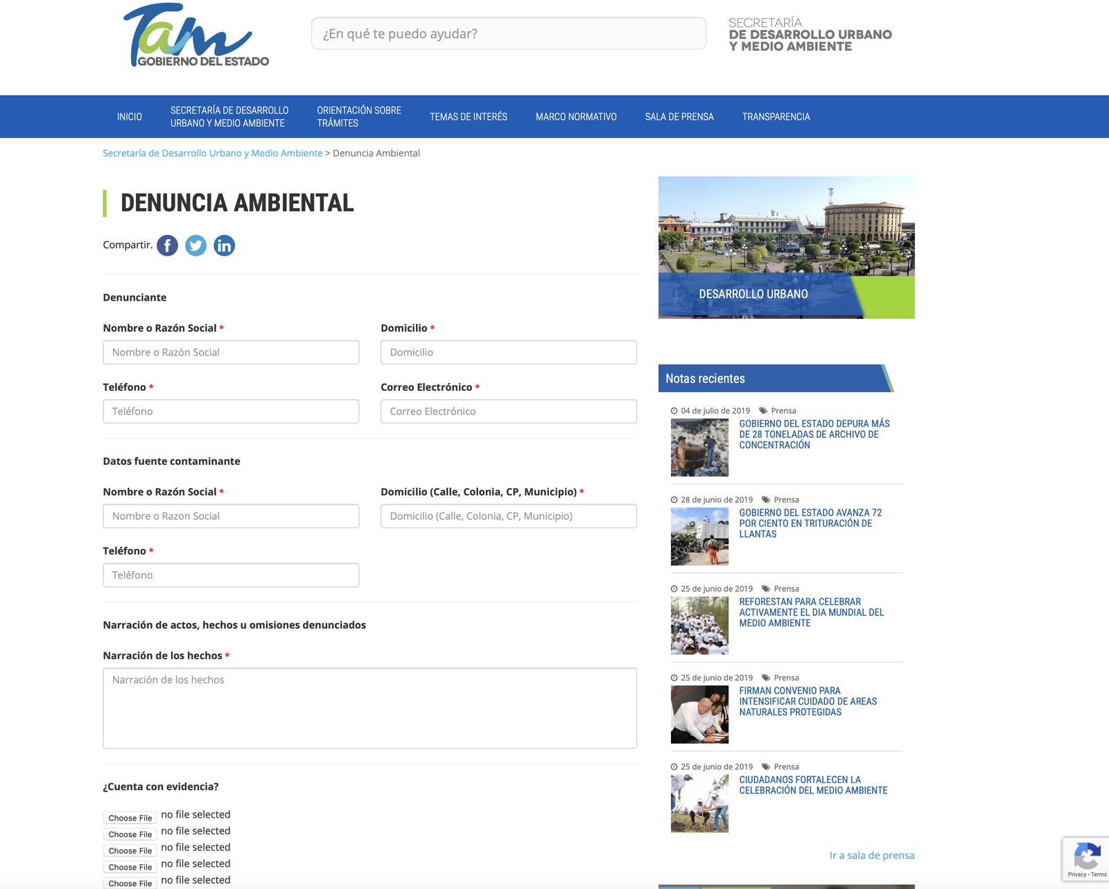 SDU-061-2019.-Invita el Gobierno del Estado a presentar denuncias Ambientales en sitio web de SEDUMA