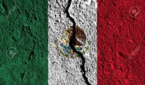 Mexico flag with crack through the middle. Country divided conce