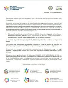 TAM-018-2022.-Brindan Mesas Ciudadanas de Seguridad y Justicia reconocimiento a políticas de Gobernador Francisco García Cabeza de Vaca.